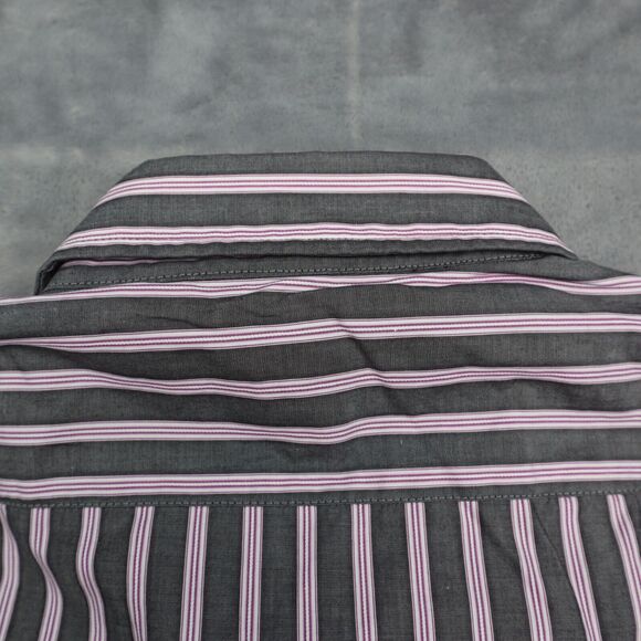 Hugo Boss Shirt Mens XL Gray Purple Striped Flip Cuff Office Button Up Dress - Picture 16 of 16